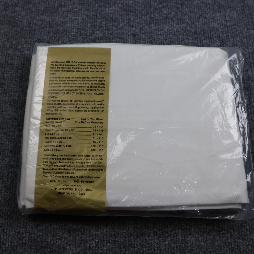Vintage Stevens Utica Full Fitted Sheet‎ 54x76 No Iron Percale White USA Cotton